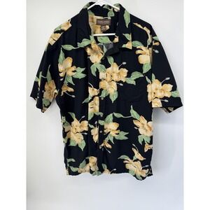 Cooke Street Hawaiian Islands Mens 2XL Black Hibiscus Floral Cotton Aloha Shirt